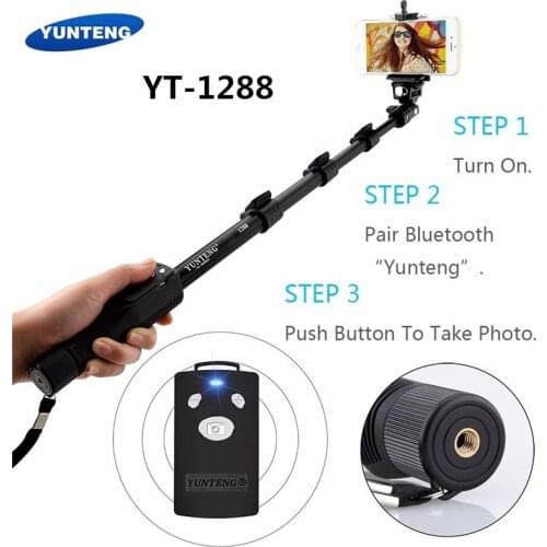 Original Brand Yunteng 1288 Selfie Sticks Handheld Monopod + Phone Holder + Bluetooth Shutter for iPhone GoPro Camera