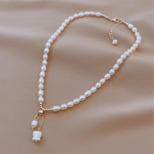 Origin Summer Korean Fashion Beaded Freshwater Pearl Chokers Necklace for Women Korean White Rose Flower Necklace Jewellery