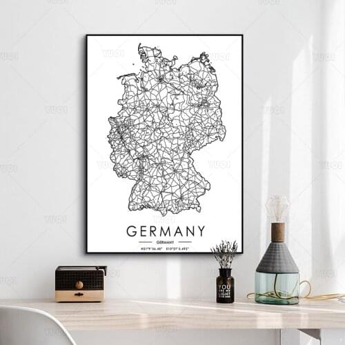 Map print poster canvas poster canvasWorld GERMANYMap Black White MapPoster Picture Art