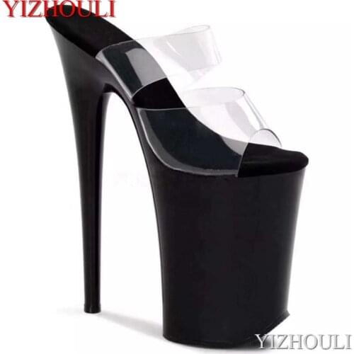 Transparent vamp baking paint waterproof platform 23cm high heel slippers, unique design of the nightclub pole dancing shoes