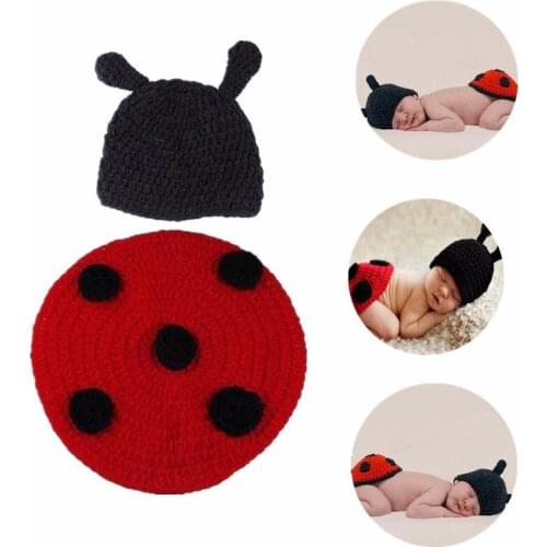0-6 Months Newborn Photography Props Red&Black Ladybug Knit Crochet Cotton thread Baby Photo Costume Clothes
