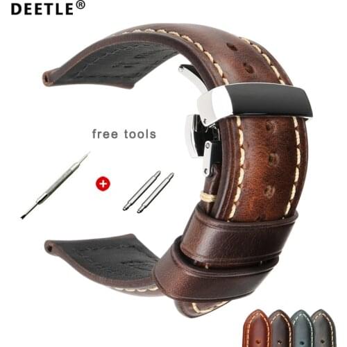 DEETLE 22mm Watch Band Leather Watch Straps 18-26mm Watchbands Watch Accessories High Quality Genuine Watch Strap