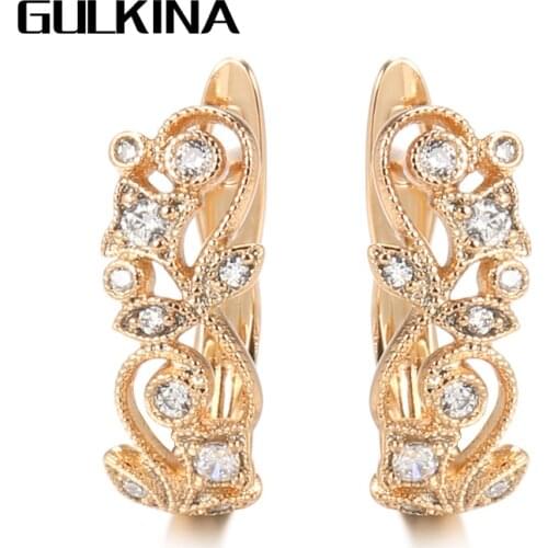 Gulkina Hot Hollow Flower Drop Earring For Women 585 Rose Gold Natural Zircon Earring Luxury Bridal Fashion Jewelry 2021