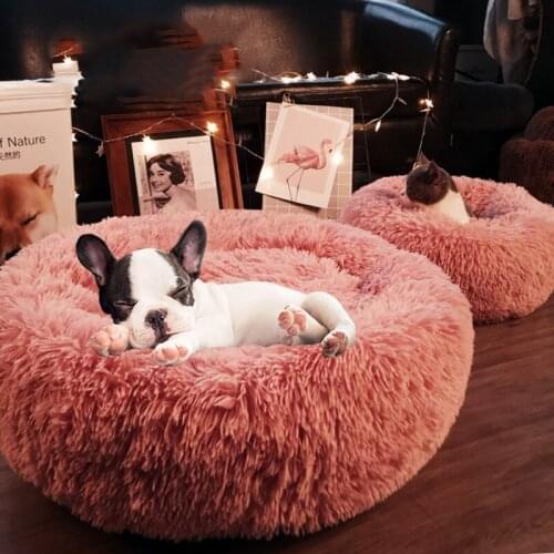 Super Soft Pet Bed Kennel Dog Round Cat Winter Warm Sleeping Bag Long Plush Puppy Cushion Mat Dog House Velvet Mats Sofa For Dog