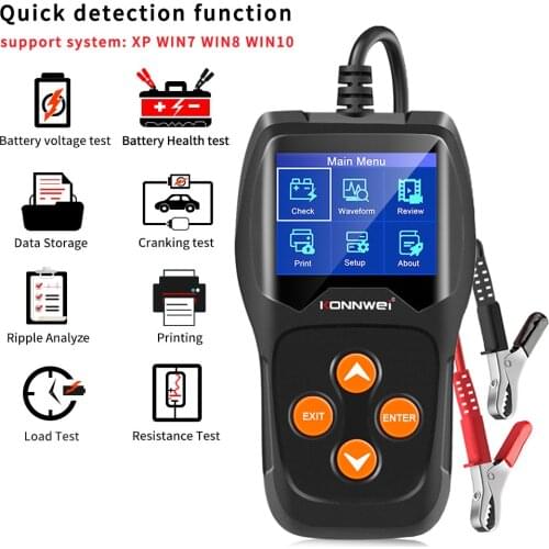 Car Battery Tester 12V Motorcycle Battery Analyzer 100-2000 CCA Power Load Plug Charging Cranking System Test SUV KONNWEI KW208