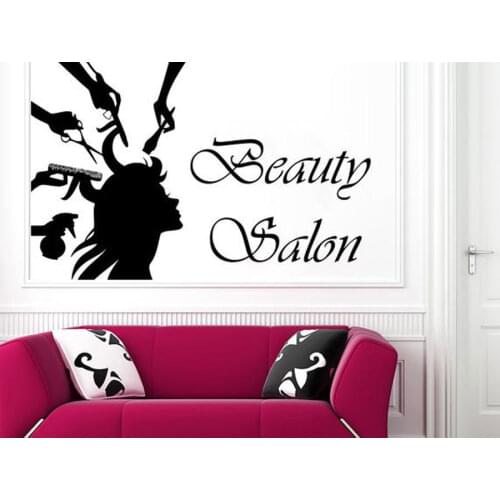 Hair salon wall stickers DIY slogan woman abstract hair stylist barber wall decoration vinyl sticker art mural MF17