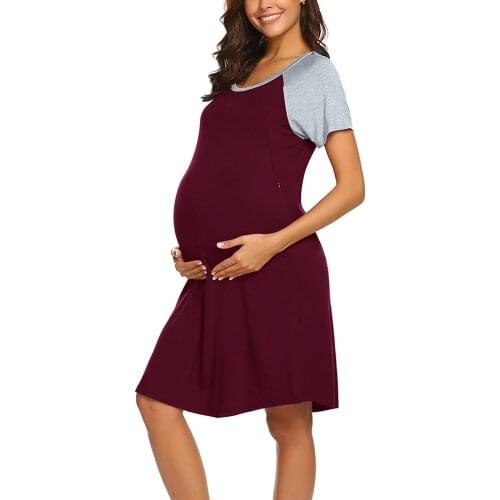 #VW Maternity Dresses Summer Print Comfortable Breastfeeding Short Sleeve Dress Women Elegant Korean Nursing Maternity Clothes