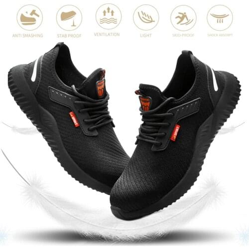 Safety Shoes for Men Women Steel Toe Trainers Lightweight Work Black Shoes With Steel Toe Cap Anti-smash and Anti-puncture