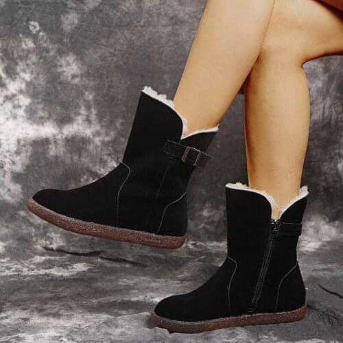 Women Boots Flock Snow Boots For Women Comfortable Flats Platform Winter Women Shoes 2020 Warm Plush Fashion Mid-Calf Boots