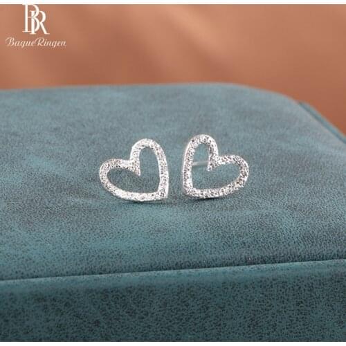 Bague Ringen Classic S925 Earrings For Women Sterling Silver 925 Jewelry Female Sweet Gift Lovely Heart Simple Small Ear-studs