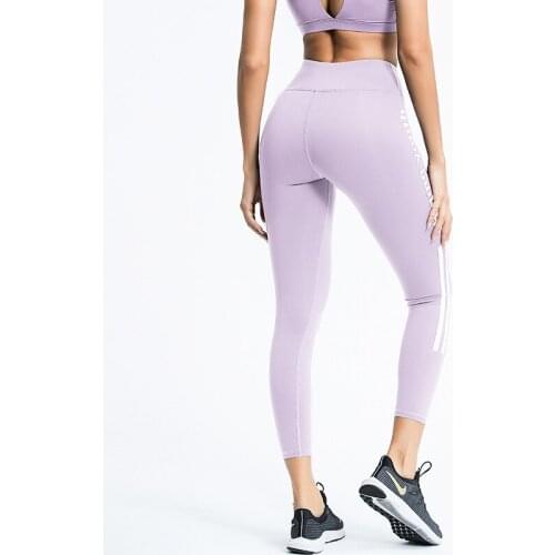 Woman High-waist 7/8 Length Gym Exercise Legging White Side-stripe Womens Fitness Leggings Moisture Wicking Tights Yoga Pants