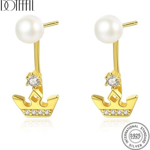 DOTEFFIL 100% 925 Silver Earrings Genuine Natural Freshwater Pearl Earrings For Women Fine Jewelry Multifunction Party Lady Gift