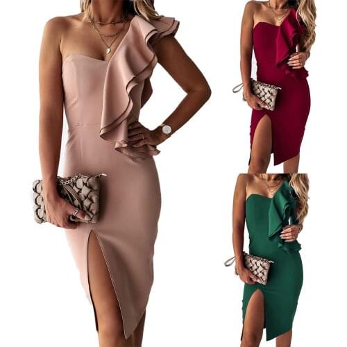 Summer Dress Women Robe Femme Irregular Ruffles Y2K Dresses High Split Slim Hips Dress For Woman Clothing 2021 Vestido De Mujer