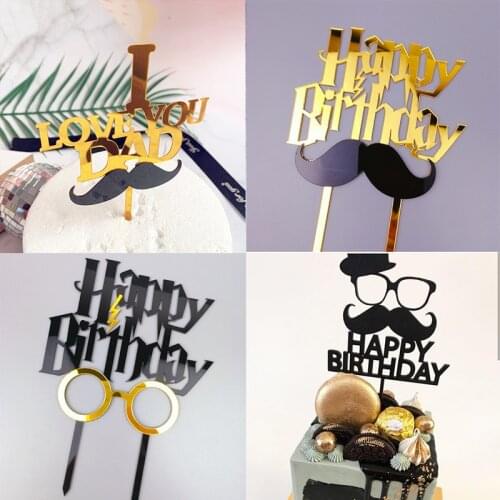Gold Father Happy Birthday Acrylic Cake Topper Dad Birthday Cake Topper for Fathers day Daddy Birthday Party Cake Decorations