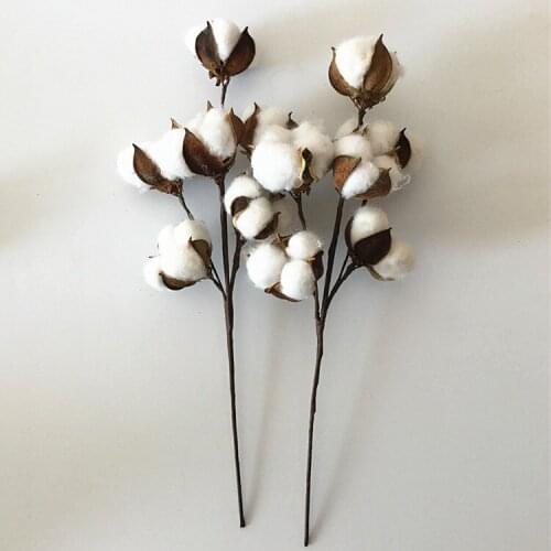 1pc 6 Heads Artificial Faux Cotton Boll Stem Spray Dired Flowers Flores Secas for Farmhouse Home Decoration