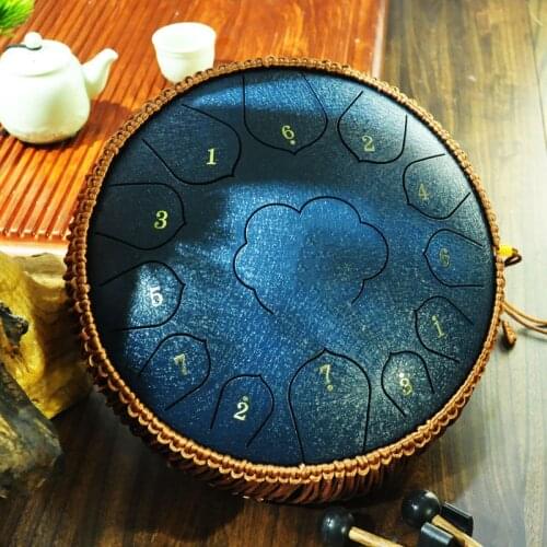 15 Notes Steel Tongue Drum 14 Inches Tank Drum, Percussion Handpan Drum for Yoga Meditation Entertainment Musical Education