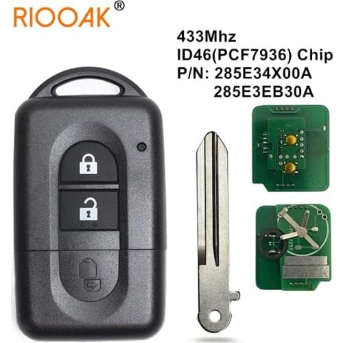 2 Buttons 433MHz ID46 Chip Fob Remote Control Car Key Flip for Nissan Juke Navara Micra Xtrail Qashqai 285E34X00A/285E3EB30A