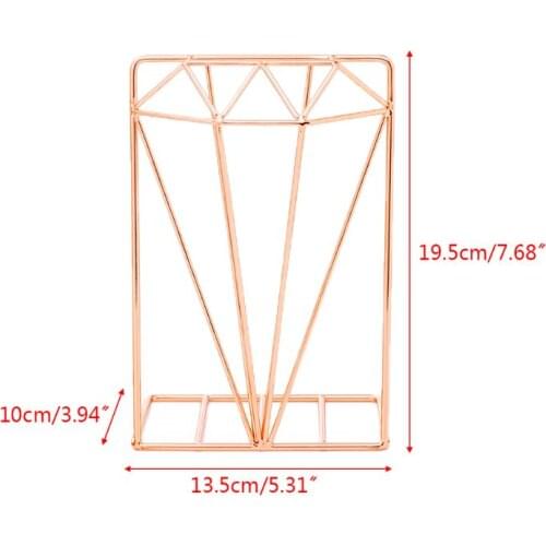 2Pcs/Pair Creative Diamond Shaped Metal Bookends Desk Organizer Storage Holder PXPA