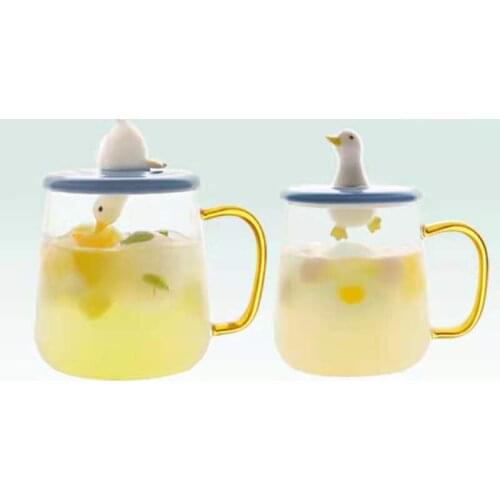 300ml/400ml Cute Duck Coffee Mugs Creative Glass Couples Cup 3D Animal Milk Juice Tea Mug Lady Valentines Day Christmas Gift