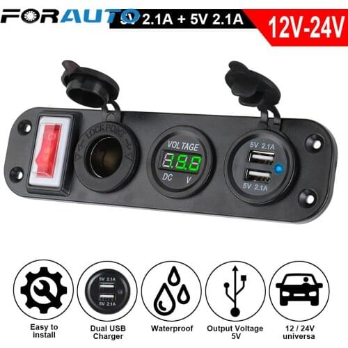 5V 2.1A +2.1A Power Outlet LED Display Digital Voltmeter Car Charger Car Switch Panel Double USB Universal