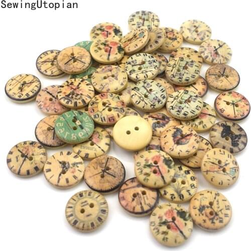 50PCS Clock Theme Wood Buttons for Handwork Sewing Button Scrapbook Clothing Crafts Accessories Gift Card Handmade Decoration