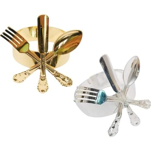 6Pcs Fork Spoon Towel Napkin Ring, Hotel Wedding Thanksgiving Dinning Table Deco