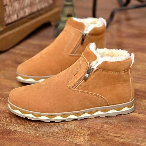 2021 Winter New Concise Style Boots for Male Round Toe Plush Thickening Flat Snow Boots Comfortable Non-slip for Outside