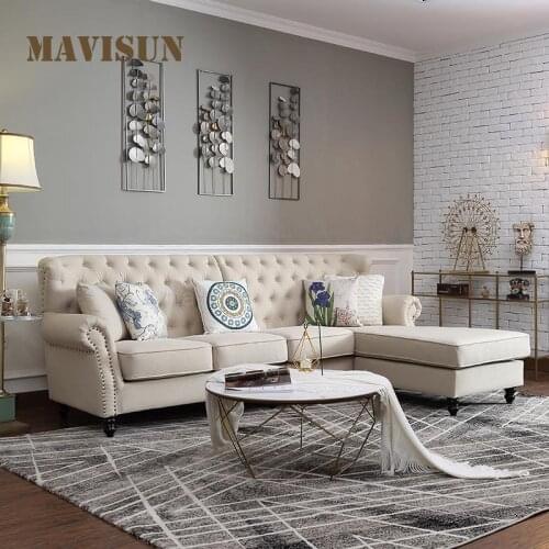 Four-Seat Fabric Corner Sofa Combination Creative Pastoral Style Large Apartment Recliner L Shaped Leisure Living Room Furniture