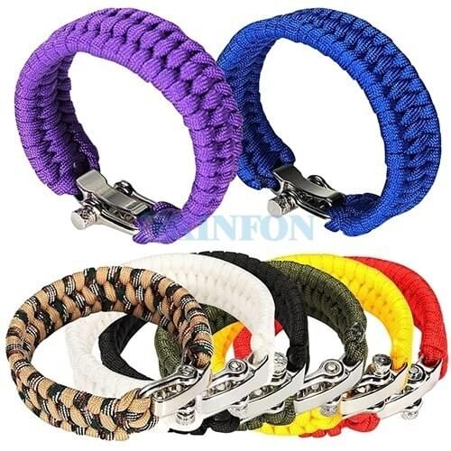 DHL 100PCS Unisex Stylish Durable Adjustable Stainless Steel Shackle Braid Paracord Survival Bracelet