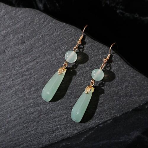 Long Simple Earring Hanfu Chinese Vintage Stud Rings Earrings For Women Pendant Jewelry Ancient Natural Stone Pendientes Unusual