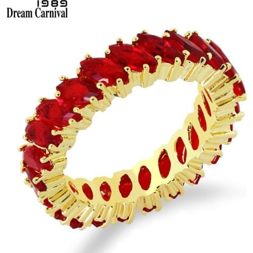 DreamCarnival 1989 Women Stackable Finger Rings Red Green White Sparkling CZ Crystals Gold Color Engagement Bijuox anillos mujer