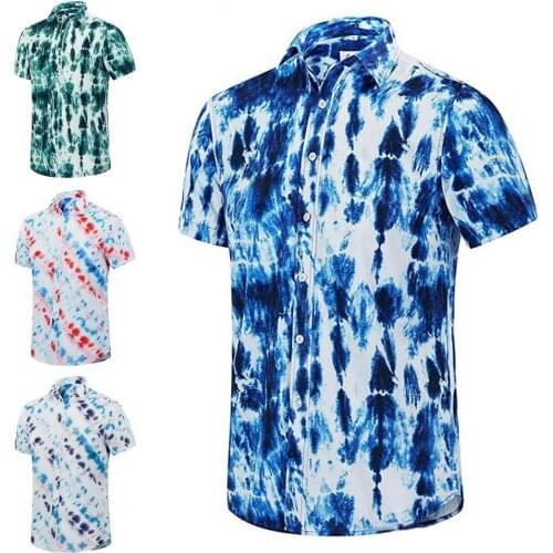 2021 Men Short Sleeve Turn-down Collar Top Print Buttons Hawaiian T-shirt Shirt Casual Loose Holiday Shirts Tee Tops for Summer