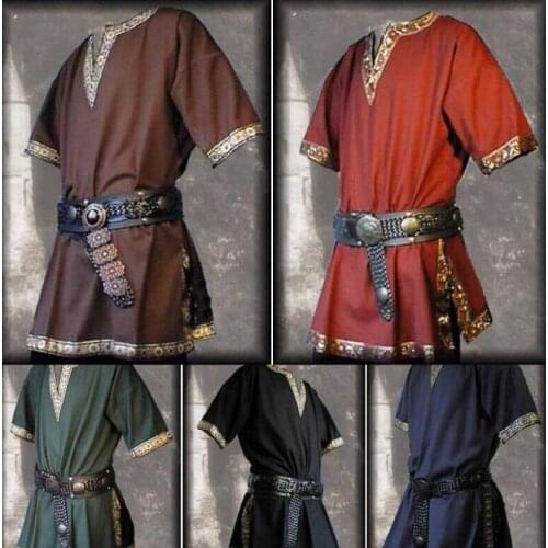 Adult Men Medieval Renaissance Grooms Pirate Reenactment Larp Costume V neck Shirt Middle Age Viking Cosplay Top For Men