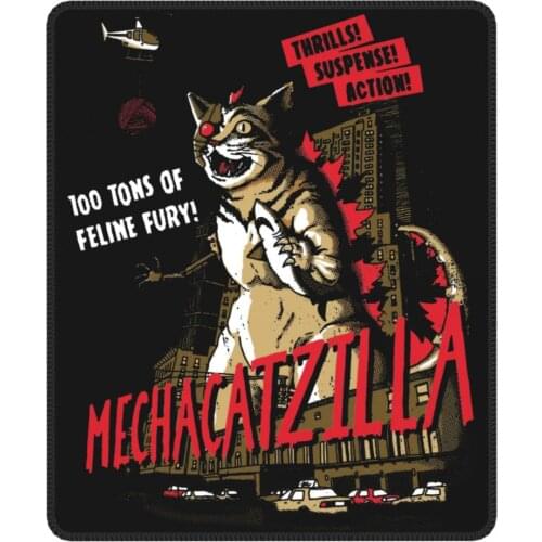 Mecha Catzilla Mouse Pad Horror Monster Cat Movie Robot Cyborg Sic Fi with Locking Edge Desk Mat Pads Rubber PC Table Cover