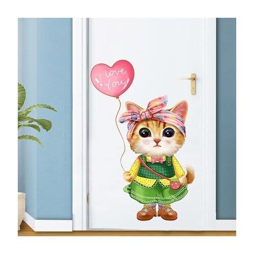 Creative 3D Wall Stickers Hand-drawn Cartoon Cat Kids Room Decoration Nursery Door Stickers DIY Baby Room Wall Decoration Mural