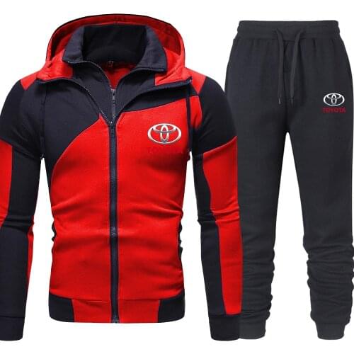 2021 Autumn Winter Men‘s Tracksuit Toyota Car Logo Print Zip Hoodie&pant Casual Sportswear Running Suit Fitness Sweatshirt Set