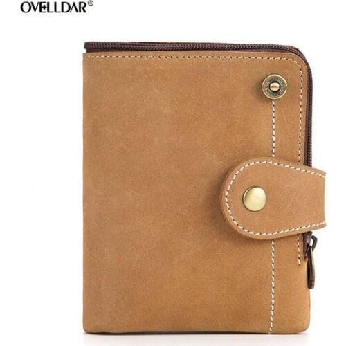 Mens Genuine Leather RFID Vintage Wallet Short Wallets Hasp and Zipper Walet Crazy Horse Leather Large Capacity Mens Wallet