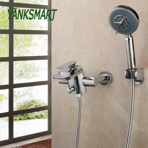 YANKSMART Chrome Polished Bathroom Rainfall Hand Shower Faucet Set Single Handle Wall Mounted Faucets Cold And Hot Mixer Tap