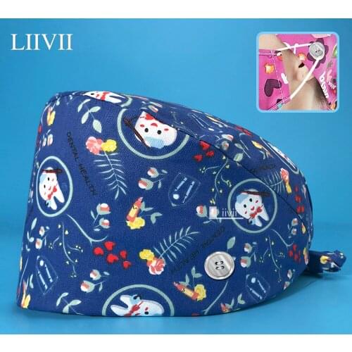 Adjustable Surgicals Hat Cotton Bandage Caps for Male and Famale Nursing Hat Print Sanitary Cap with Sweatband Nurse Accessories