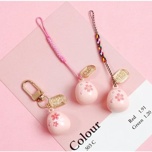 Cute Japansese Sakura Phone Strap Lanyards For Pink Water Cherry Sound Bell Decor Mobile Rope Charm Keyfob Couple Gift