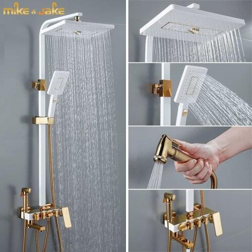 Luxury white gold shower set with bidet bathtub 4 functions white showerset bathroom Shower faucet Bathtub Faucet message shower