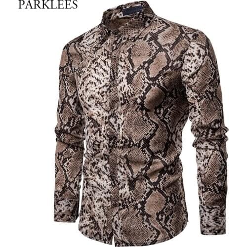 Sexy Snake Pattern Print Shirt Men 2019 Brand New Long Sleeve Mens Dress Shirts Hip Hop Streetwear Casual Shirt Camisa Hombre