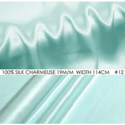 CISULI 100% Pure Silk Fabric 19mm SILK CHARMEUSE SATIN 114cm width Wedding Dress Fabric Great Ribbon Fabric-NO 12 Turquoise