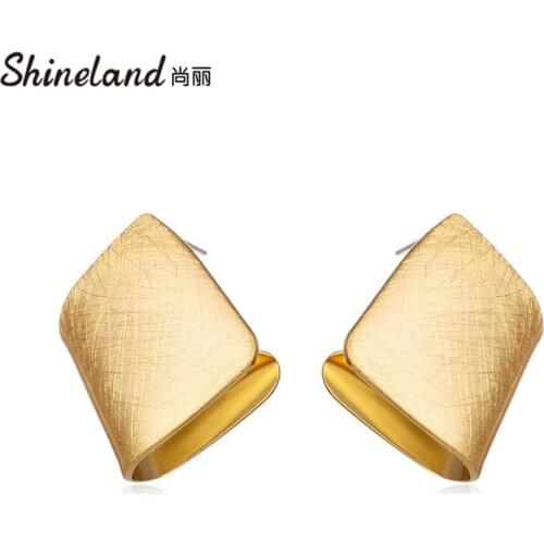 Shineland Classic Punk Gold Color Geometric Gold Color Stud Earrings Handmade Drawing Metal Alloy Statement Brincos Bijoux Cheap