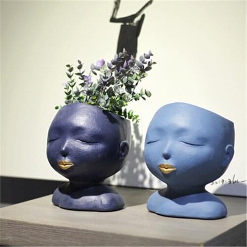 Nordic Little Boy Head Portraits Human Face Sandstone Pot Creative Living Room Entryway Dried Flowers Floral Vase
