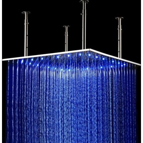 Modern 24"x24" LED Ceiling Mount Square Rain Shower Head Stainless Steel Nickel