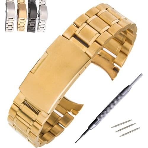 Silver /Gold / Goldsmith Stainless Steel Solid Links Watch Band Strap Bracelet Curved End / Arc Degree 18 20 22 mm