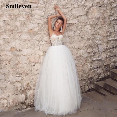 Smileven Boho Wedding Dress Sweetheart Neck Robe De Mariee Appliqued Lace Bridal Dresses Wedding Gowns