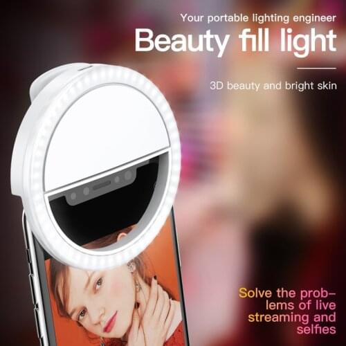 LED Fill Light Selfie Ring Light USB Charge 3-Gear Lighting Night Video Live Selfie Enhancing Phone Fill Light Clip Girl Gift