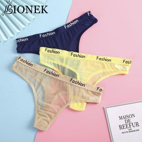 BIONEK Fashion Women Sexy Letter Band Panties Breathable Mesh Solid Color Femal Underwear Japan Style Hot Sale Transparent K